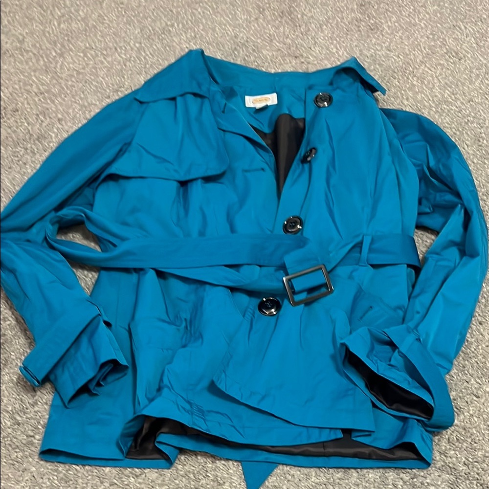 Talbots Blue Lightweight Trench Coat with Belt and Long Sleeves